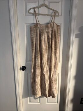 LOFT cream multicolor windowpane striped dress with pockets